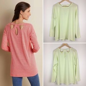 Soft Surroundings Womens Light‎ Green White Striped Top Shirt Size Petite Large